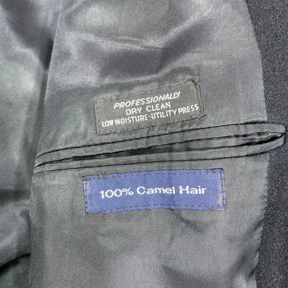 Vintage Camel Hair Blazer 46L Black Two Button Sport Coat Old Money Suit Jacket